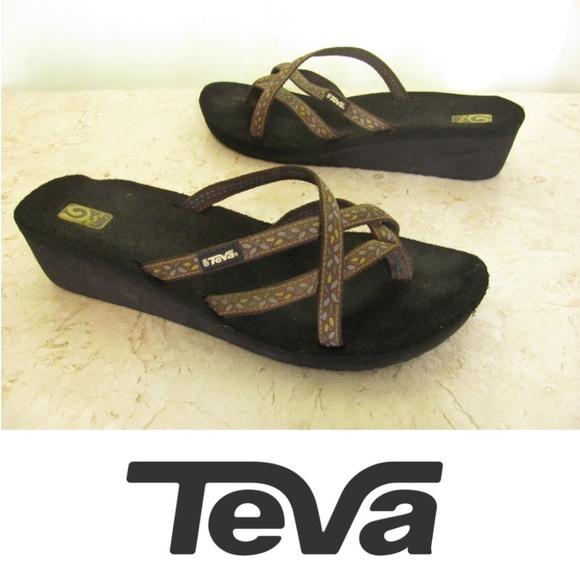 Teva Shoes - Teva Sandals Womens 11 M Brown Floral Wedge Shoes